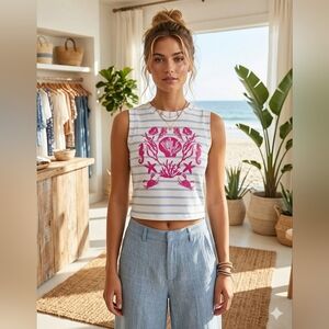 Maeve by Anthropologie Sleeveless Nautical Striped Cropped Top